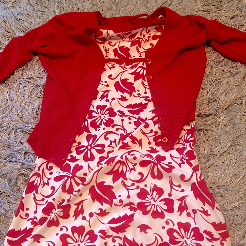 Red & White Mini Dress + Red Sweater Coverup